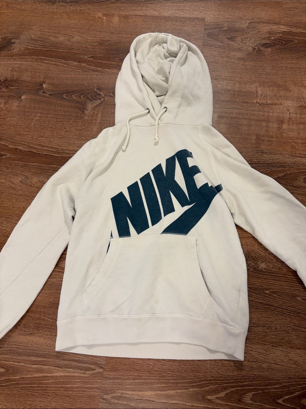 Nike White Hoodie with Large Navy Logo